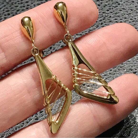 Crown Trifari Modernist Abstract Space Age Atomic Clip On Earrings Wrap Wire MCM - Picture 4 of 15